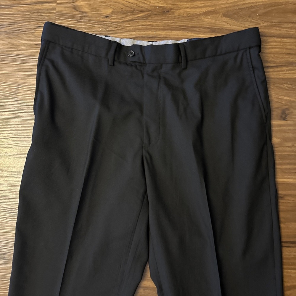 Lands' End Mens Wool Dress Pants Traditional Fit Size 40 (39x31) Black Hemmed